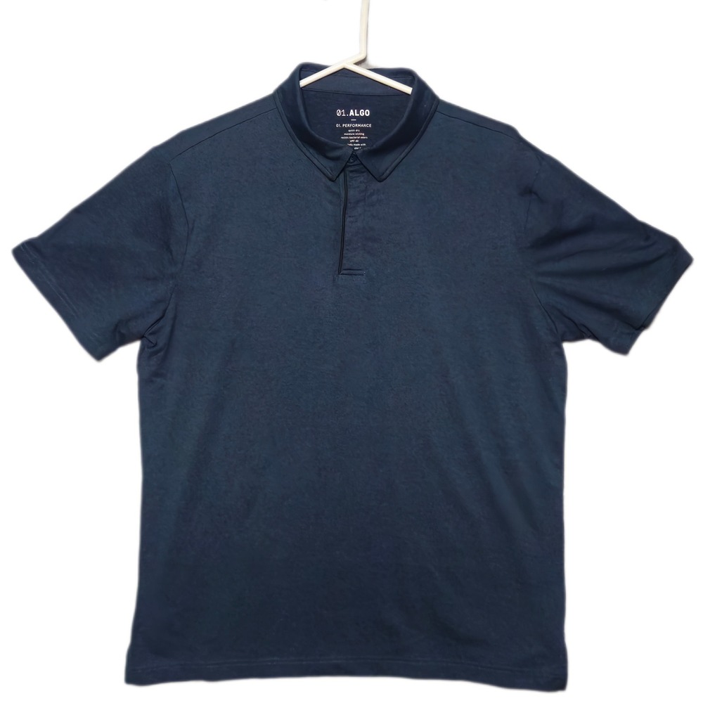 ALGO Performance Polo Mens Large Heather Navy Blue Quick Dry UPF 40 Golf Leisure